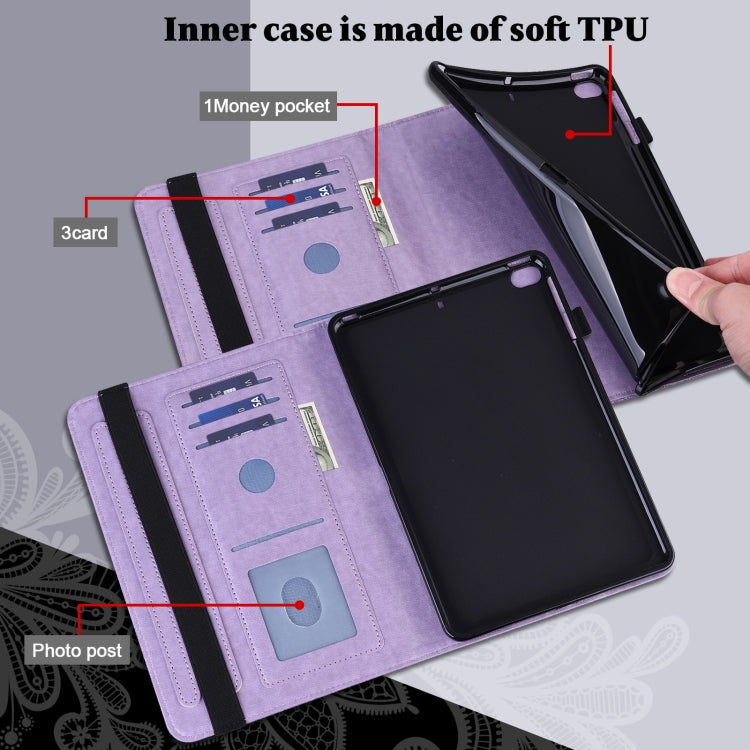 For Samsung Galaxy Tab S9 Lace Flower Embossing Pattern Leather Tablet Case(Purple)