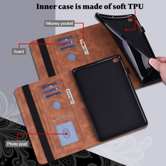 For Samsung Galaxy Tab S9 Lace Flower Embossing Pattern Leather Tablet Case(Brown)