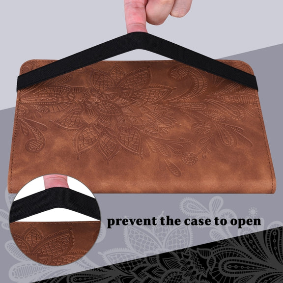 For Samsung Galaxy Tab S9 Lace Flower Embossing Pattern Leather Tablet Case(Brown)