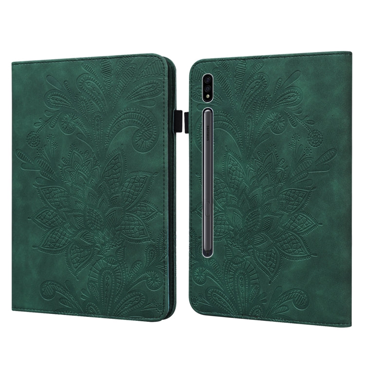 For Samsung Galaxy Tab S9 Lace Flower Embossing Pattern Leather Tablet Case(Green)