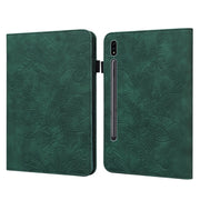For Samsung Galaxy Tab S9 Lace Flower Embossing Pattern Leather Tablet Case(Green)