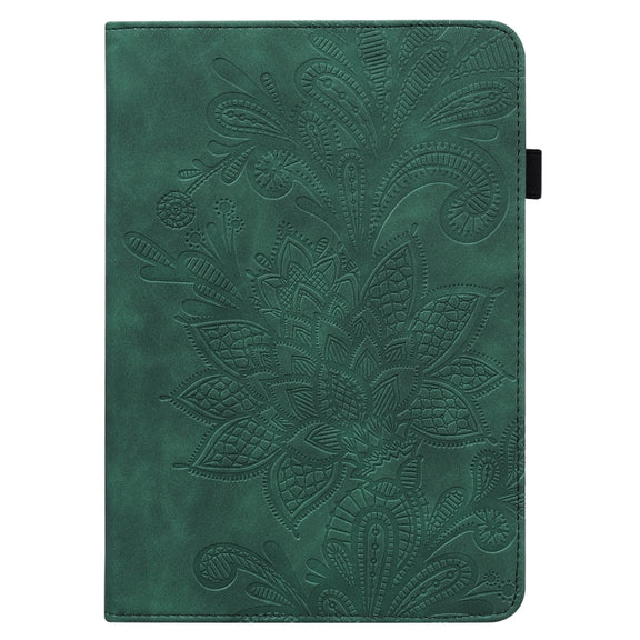 For Samsung Galaxy Tab S9 Lace Flower Embossing Pattern Leather Tablet Case(Green)