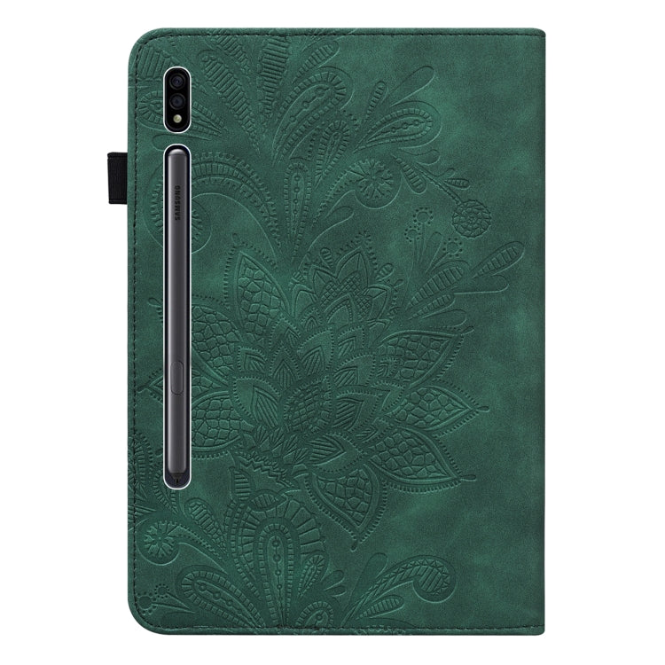 For Samsung Galaxy Tab S9 Lace Flower Embossing Pattern Leather Tablet Case(Green)