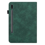 For Samsung Galaxy Tab S9 Lace Flower Embossing Pattern Leather Tablet Case(Green)