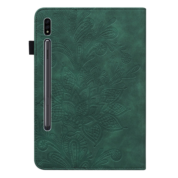 For Samsung Galaxy Tab S9 Lace Flower Embossing Pattern Leather Tablet Case(Green)