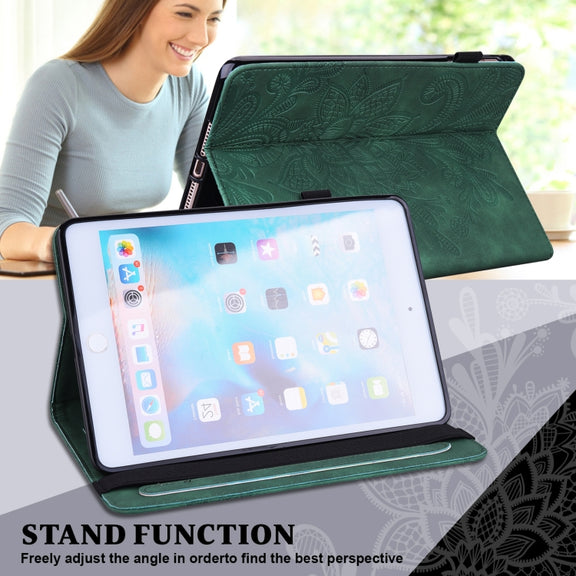 For Samsung Galaxy Tab S9 Lace Flower Embossing Pattern Leather Tablet Case(Green)
