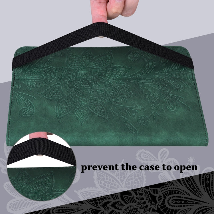 For Samsung Galaxy Tab S9 Lace Flower Embossing Pattern Leather Tablet Case(Green)