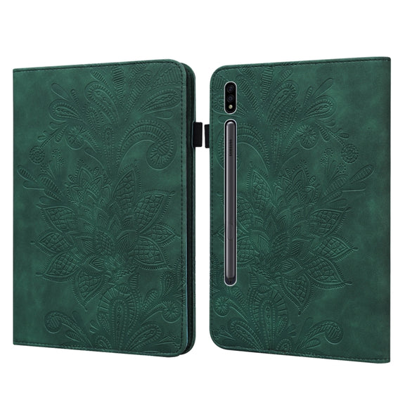 For Samsung Galaxy Tab S9 Lace Flower Embossing Pattern Leather Tablet Case(Green)