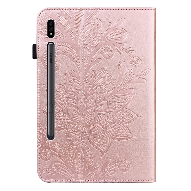 For Samsung Galaxy Tab S9 Lace Flower Embossing Pattern Leather Tablet Case(Gold)