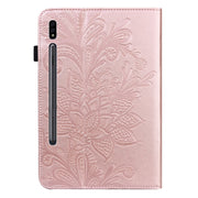 For Samsung Galaxy Tab S9 Lace Flower Embossing Pattern Leather Tablet Case(Gold)