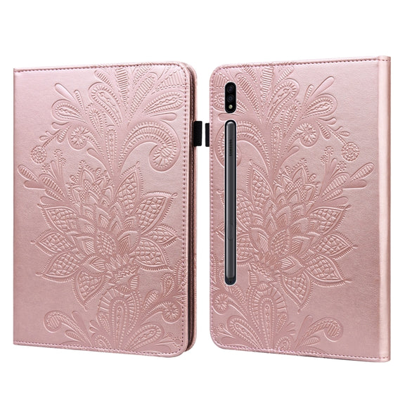 For Samsung Galaxy Tab S9 Lace Flower Embossing Pattern Leather Tablet Case(Gold)