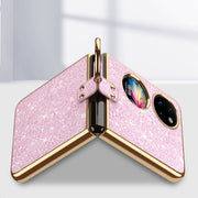 For Huawei P50 Pocket Plating Gradient Color Glitter Phone Case With Ring Holder(Pink)