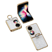 For Huawei P50 Pocket Plating Gradient Color Glitter Phone Case With Ring Holder(Silver)