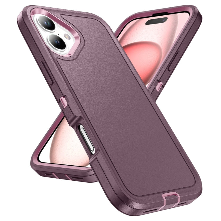 For iPhone 16 Plus Life Water-resistant Rugged Phone Case(Purple + Pink)