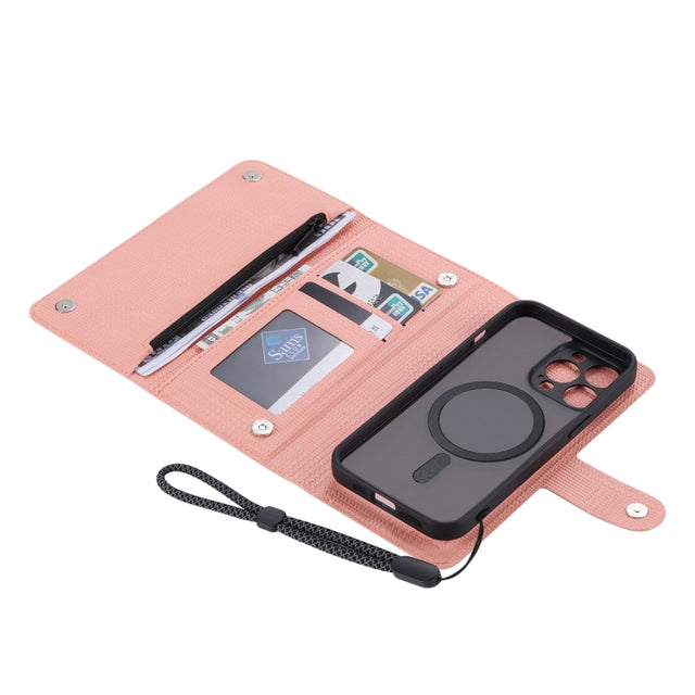 For iPhone 15 Pro ViLi GHB Series MagSafe Magnetic Zipper Leather Phone Case(Pink)