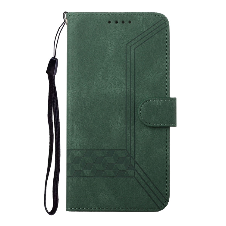 For Huawei Pura 70 Cubic Skin Feel Flip Leather Phone Case(Green)
