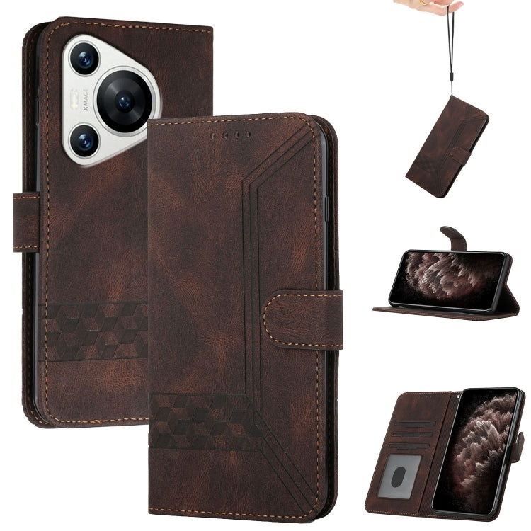 For Huawei Pura 70 Pro/70 Pro+ Cubic Skin Feel Flip Leather Phone Case(Brown)