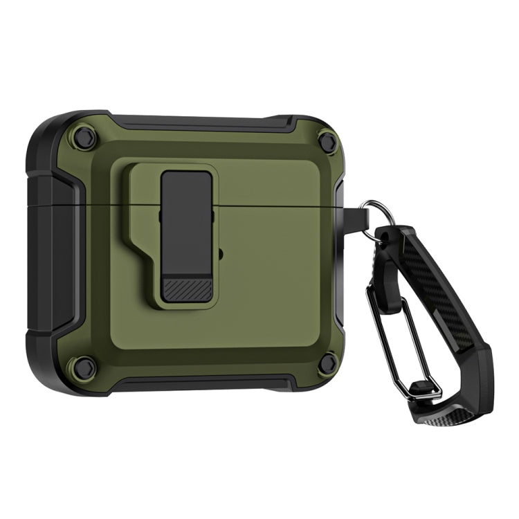 For AirPods 3 TPU + PC Wireless Bluetooth Earphone Protective Case with Switch Lock & Hook(Dark Green)