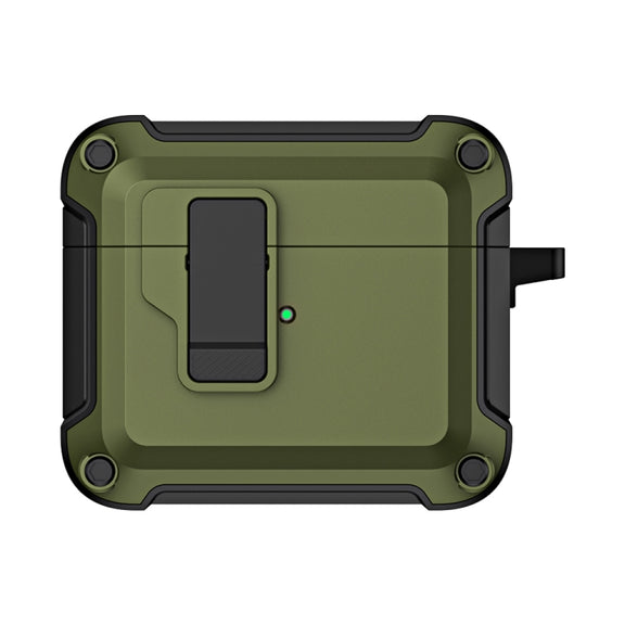 For AirPods 3 TPU + PC Wireless Bluetooth Earphone Protective Case with Switch Lock & Hook(Dark Green)