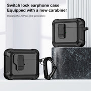 For AirPods 3 TPU + PC Wireless Bluetooth Earphone Protective Case with Switch Lock & Hook(Black)