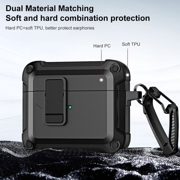 For AirPods 3 TPU + PC Wireless Bluetooth Earphone Protective Case with Switch Lock & Hook(Black)
