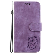 For Motorola Edge 2024 Little Tiger Embossed Leather Phone Case(Purple)