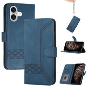 For iPhone 17 Cubic Skin Feel Flip Leather Phone Case(Blue)