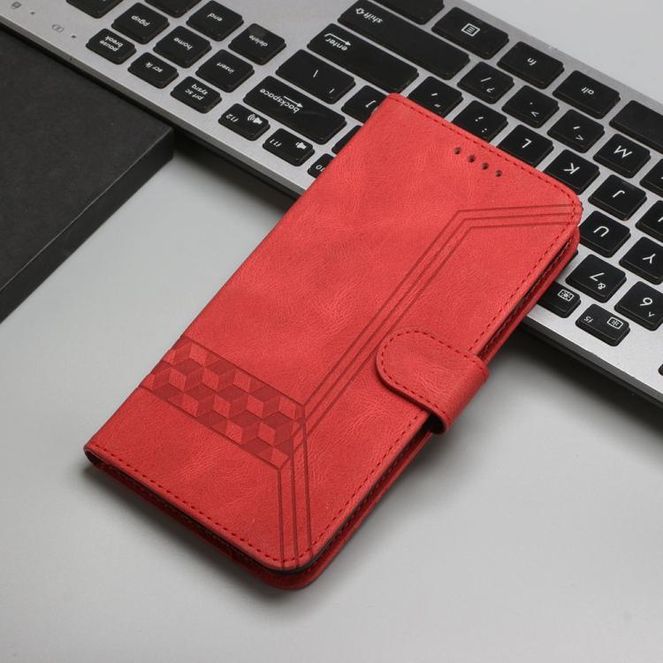 For iPhone 17 Cubic Skin Feel Flip Leather Phone Case(Red)