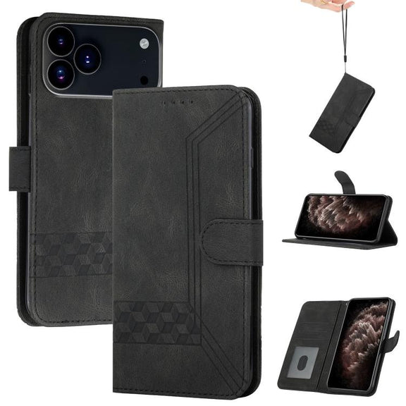 For iPhone 17 Pro Max Cubic Skin Feel Flip Leather Phone Case(Black)