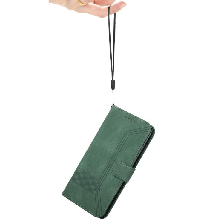 For iPhone 17 Pro Max Cubic Skin Feel Flip Leather Phone Case(Green)
