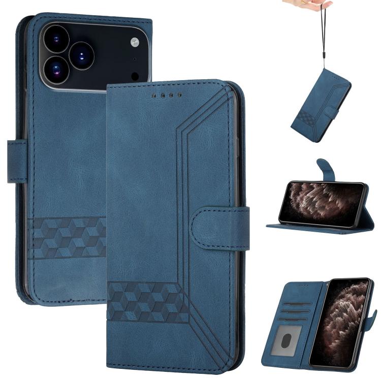 For iPhone 17 Pro Cubic Skin Feel Flip Leather Phone Case(Blue)