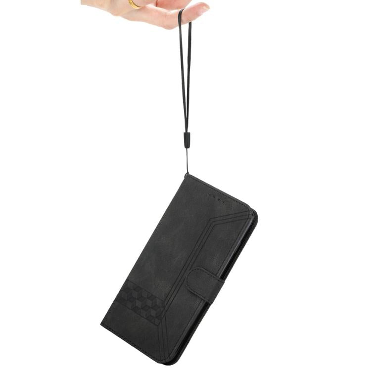 For iPhone 17 Pro Cubic Skin Feel Flip Leather Phone Case(Black)