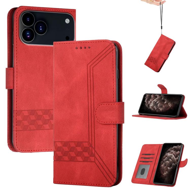 For iPhone 17 Pro Cubic Skin Feel Flip Leather Phone Case(Red)