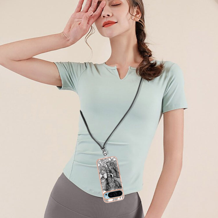 For Google Pixel 9 / 9 Pro Electroplating Dual-side IMD Phone Case with Lanyard(Totem Elephant)