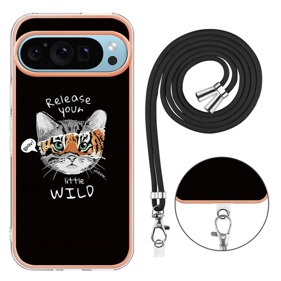 For Google Pixel 9 Pro XL Electroplating Dual-side IMD Phone Case with Lanyard(Natural Growth)