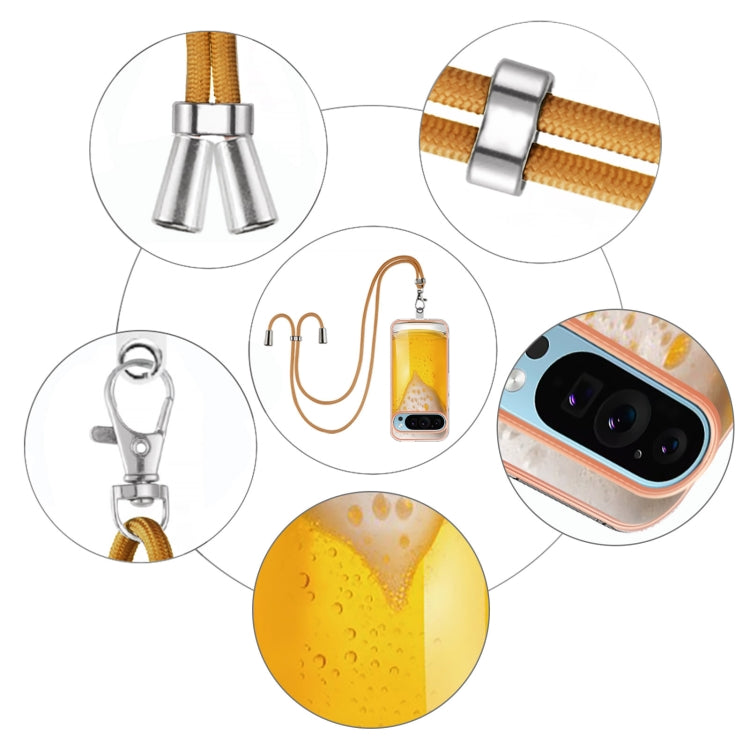 For Google Pixel 9 Pro XL Electroplating Dual-side IMD Phone Case with Lanyard(Draft Beer)