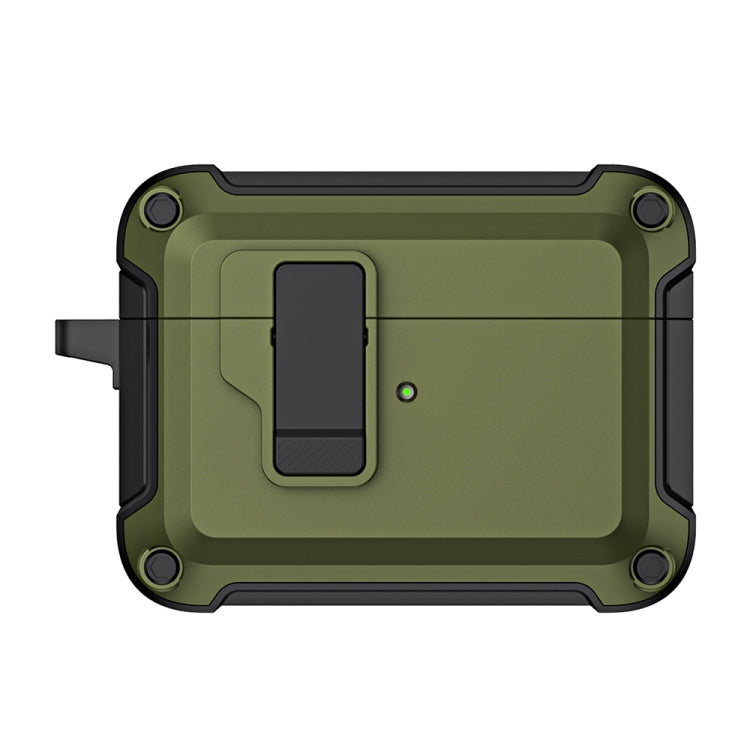 For AirPods Pro 2 TPU + PC Wireless Bluetooth Earphone Protective Case with Switch Lock & Hook(Dark Green)