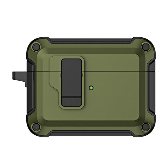 For AirPods Pro 2 TPU + PC Wireless Bluetooth Earphone Protective Case with Switch Lock & Hook(Dark Green)