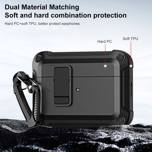 For AirPods Pro 2 TPU + PC Wireless Bluetooth Earphone Protective Case with Switch Lock & Hook(Grey)