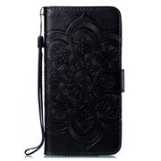 For iPhone 16 Plus Mandala Embossing Pattern Horizontal Flip Leather Phone Case(Black)