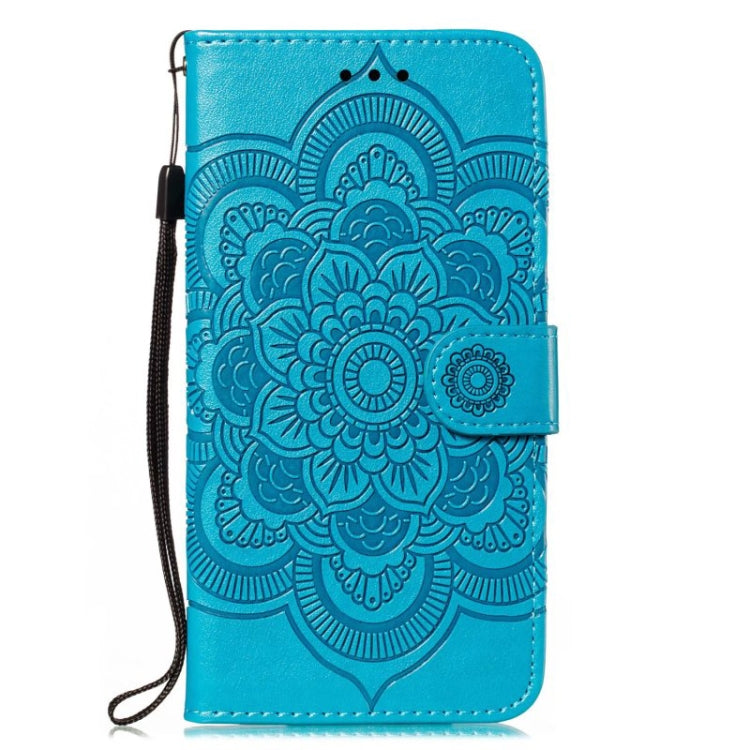 For iPhone 16 Pro Max Mandala Embossing Pattern Horizontal Flip Leather Phone Case(Blue)