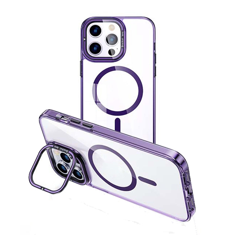 For iPhone 14 Pro Max MagSafe Magnetic Invisible Holder Transparent Phone Case(Purple)