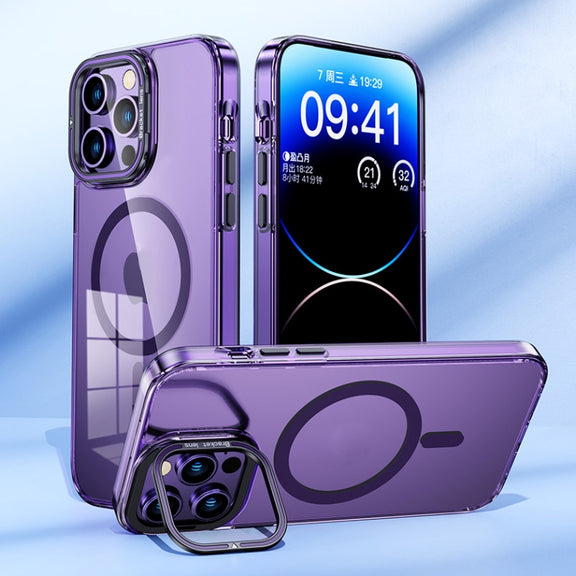 For iPhone 14 Pro Max MagSafe Magnetic Invisible Holder Transparent Phone Case(Blue)