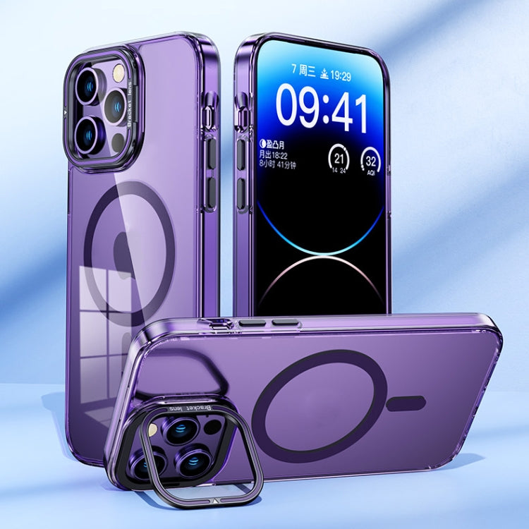 For iPhone 15 Pro MagSafe Magnetic Invisible Holder Transparent Phone Case(Orange)