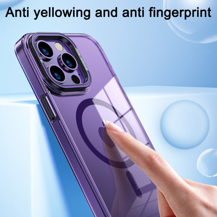 For iPhone 14 Pro Max MagSafe Magnetic Invisible Holder Transparent Phone Case(Blue)