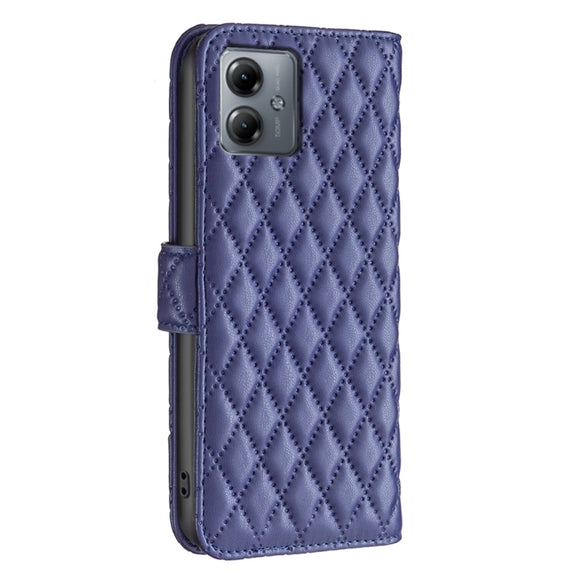 For Motorola Moto G14 4G Diamond Lattice Wallet Flip Leather Phone Case(Blue)