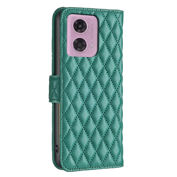 For Motorola Moto G34 5G Diamond Lattice Wallet Flip Leather Phone Case(Green)