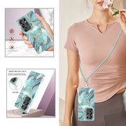 For Samsung Galaxy S25 Ultra 5G Electroplating IMD Splicing Dual-side Marble TPU Phone Case with Lanyard(Blue)