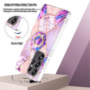 For Samsung Galaxy S25 Ultra 5G Splicing Marble Flower IMD TPU Phone Case Ring Holder(Light Purple)