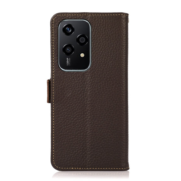 For Honor 200 Lite Global KHAZNEH Side-Magnetic Litchi Genuine Leather RFID Phone Case(Brown)